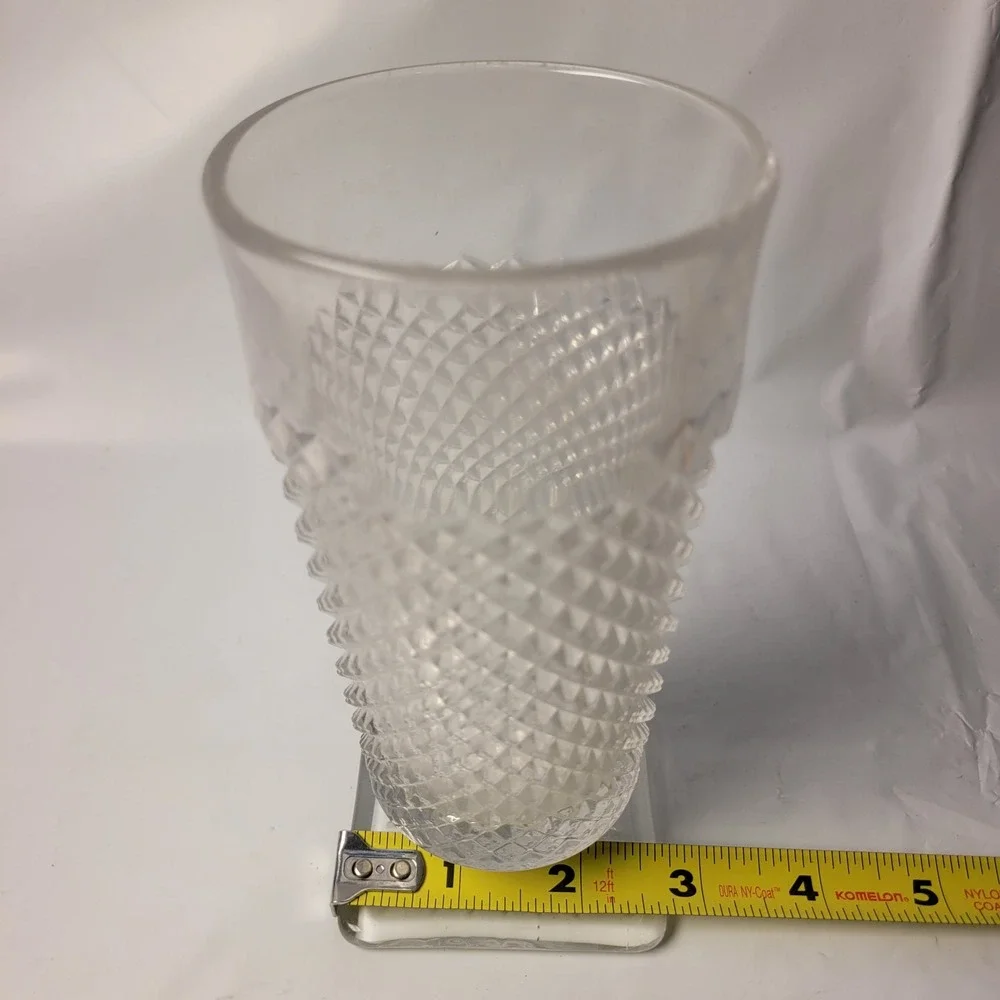 Vintage Imperial Glass Diamond Point‎ Clear Footed Tumbler Square Base 12oz